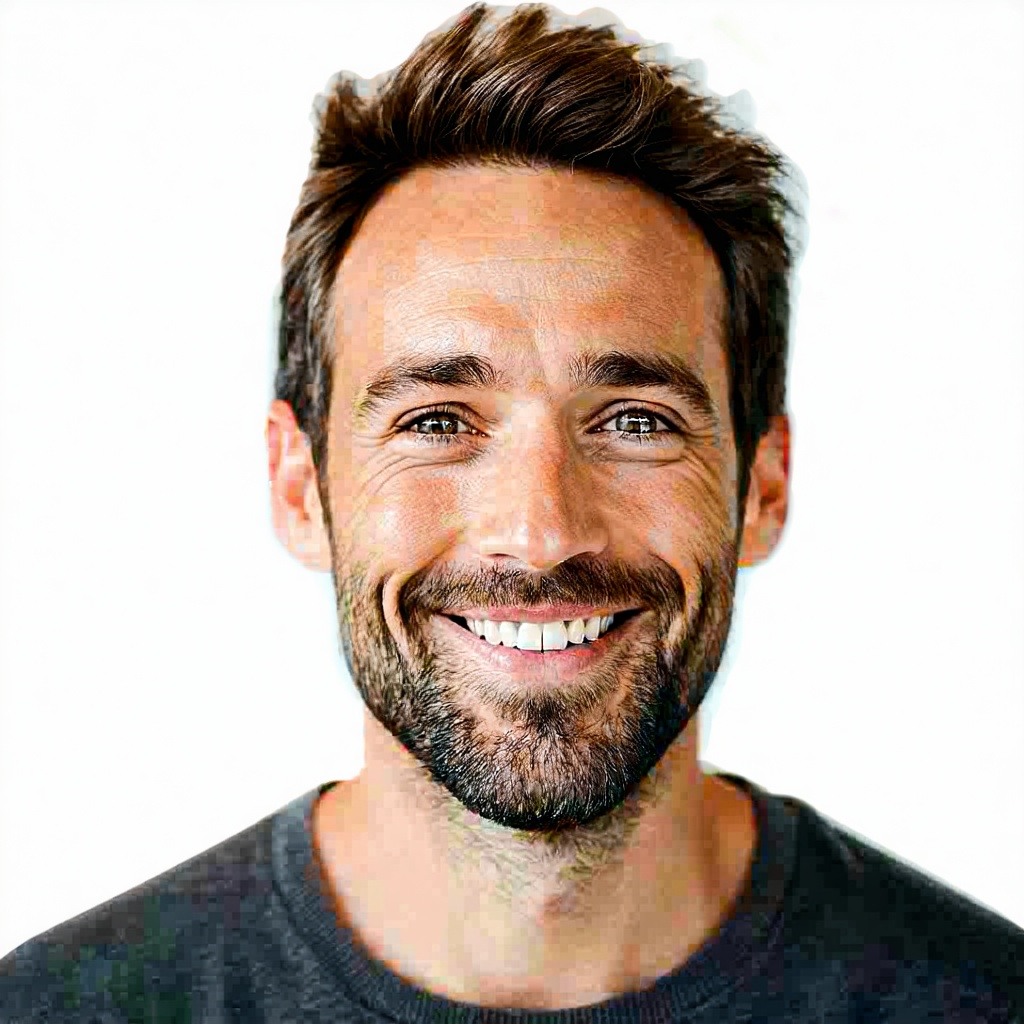 photo of a mans face not posing  make it casual  not serious smiling